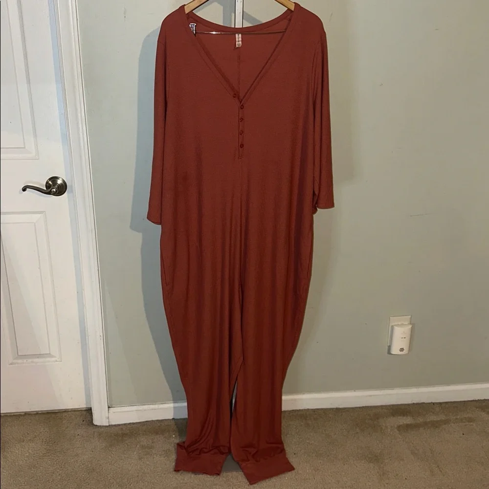 Athleta Wind Down Sleep Romper Terracotta Waffle Knit Size 3X - Picture 6 of 13